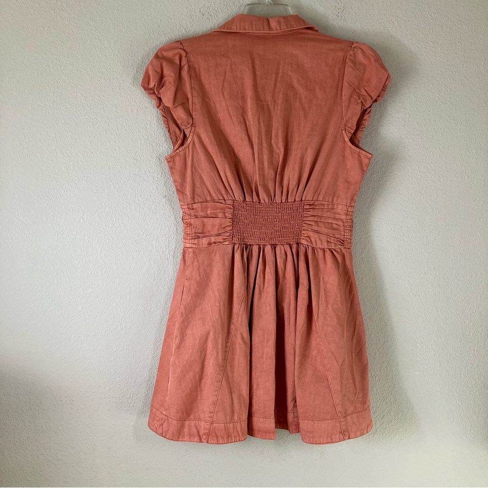 FREE PEOPLE Denim Boho Mini Shirt Dress M Fit & Flare Summer Festival Beach - Picture 14 of 16